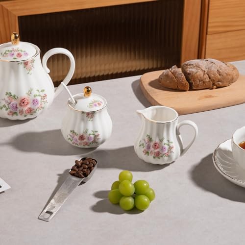 image for Sweejar Royal Ceramic Sugar and Creamer Set, 3 Piece Set with Cream Pi