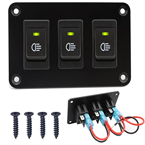 RUNCCI-YUN Panel de Interruptor Basculante de 3 Gang,Panel de interruptor de palanca de LED Verde 12-24V,SPST Interruptor Coche Redondo para coche, caravana, camión, barco