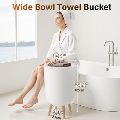 Towel Warmer Bucket for Bathroom Fast-Heating (Up to 260?), 20L Large Capacity with Bluetooth Speaker and Mood Lights Portable Towel Warmers with Timer, FCC/ETL Certified, Heated Cotton Only (White-A)