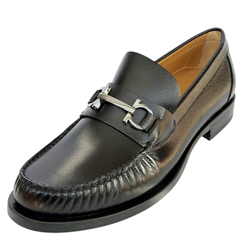 Ferragamo Loafers Fort Gancini Pebble Black Leather Calf Men's Dress Slip-on (Salvatore (Black, US Footwear Size System, Adult, Men, Numeric, Medium, 11)