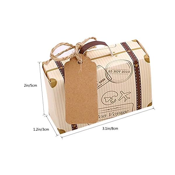 CNNIK 100 Piezas Mini Maleta Caja Favor Caramelo con Etiquetas y Hilo de Arpillera para Fiesta Invitado Boda - Imagen 8