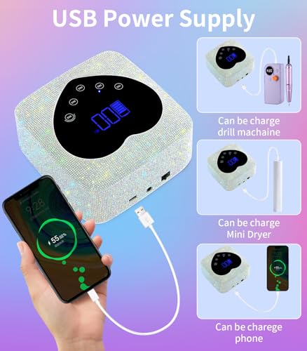 Image of HUGMAPLE Cordless UV Nail Lamp 72W，Rechargeable Diamond LED Nail Dryer | Fast Nail Light Curing Lamp for All gel nails with 5 Timer Setting, Touch Control & Auto Sensor for Salon & Home