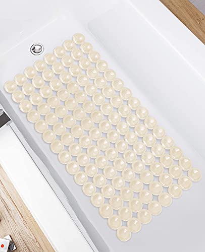 OTHWAY Bath Tub Shower Mat,Non Slip Bathtub Mat with Strong Suction Cups,Soft Bath Mat for Bathroom Tub with PVC Materials,XL Bathroom Mat 27x13 inches Durable and Machine Washable (Beige)