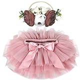 BLUETOP Cute Newborn Photography Outfits Boys Girls Baby Costume Set, Soft Fluffy Baby Girls Tutu Skirt with Diaper Cover, Cute Pink Ruffle Tulle Newborn Tutu Dress Sets with Flower Headband