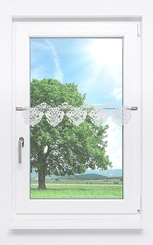 Plauener Spitze Scheibengardine Blütenherz (Bx H) 256cm * 13cm weiß/Rohweiß