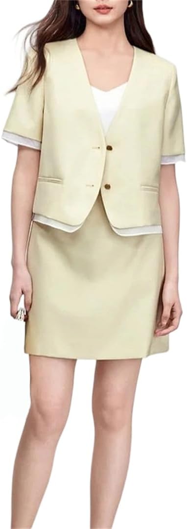 Women's Two Piece Set Patchwork Crop Jacket Top And Elastic A Line Mini Skirt Elegant Woman Suit Outfit