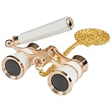 BOSTRON 3X25 Opera Glasses Binoculars Compact with Adjustable Handle & Chain, Portable Vintage Theater Glasses Mini Binoculars for Adults Women Kids for Music Concerts Opera Houses Cinema(White)