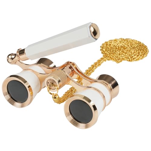 BOSTRON Opera Glasses, 3X25 Theater Binoculars Compact with Adjustable Handle & Chain, Portable Vintage Theater Glasses Mini Binoculars for Adults Women Kids for Concerts Opera Houses Cinema(White)