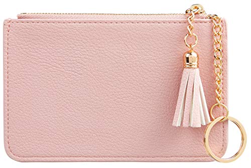 2 Pack Women Coin Purse Change Wallet Coin Pouch Card Holder Clutch with Key Chain Ring Tassel Zip by Gostwo(Pebble Pink Light)