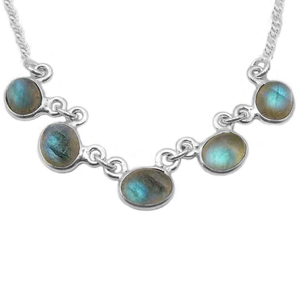 Collana labradorite in argento massiccio 925 - Dimensioni pietre 5x8mm, Argento sterling, labradorite