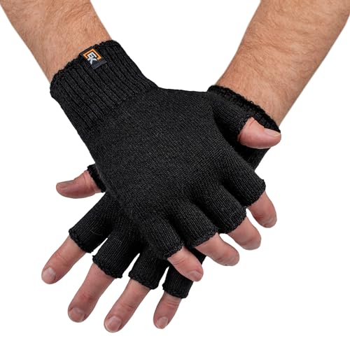 Evolution Knitwear Alpaca Knit Fingerless Gloves - Made in the USA - Super Soft Baby Alpaca - Large - Black