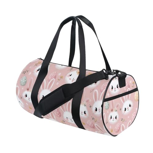 Rabbit Easter Egg Sports Duffel Bag Barrel Gym Bag with Adjustable Shoulder Strap, Spacious Main Compartment Side Pockets and Full Print Design for Fitness Travel and Sports3