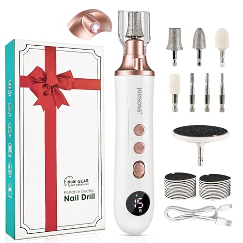 JODSONE Set Manicure Elettrico, Set professionale Pedicure Ricaricabile USB con 7 punte di ricambio LED a 15 marce, multifunzione ricaricabile senza fili, punta per unghie dei piedi, oro rosa