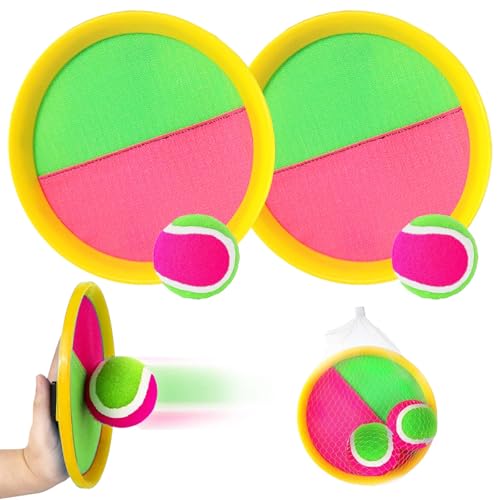 YOUYIKE Balle Raquette Scratch Jeux, 2 Balle Raquette de Plage & 2 Balle Scratch, Jeux Exterieur Catch Ball et Toss pour Jardin Piscine Plage