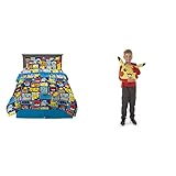 Franco Kids Bedding Super Soft Comforter and Sheet Set with Sham, 7 Piece Full Size, Pokemon & Pikachu Anime Kids Bedding Super Soft Plush Cuddle Pillow Buddy, One Size