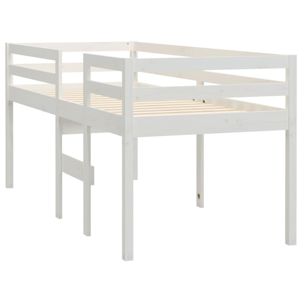 Cama alta blanca de 80 x 200 cm de madera de pino maciza, estructura de cama robusta para niños y jóvenes, mueble de dormitorio que ahorra espacio, diseño seguro con escalera y barandilla