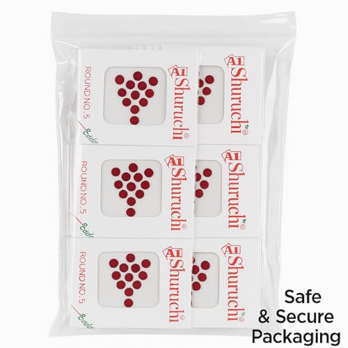 Image of Pride Sales A1 Shuruchi Round No.5 Bindis for Women (Combo of 12 Packs) - Red, Black, Maroon & Multicolour | Premium Self Adhesive Round Bindis for Daily & Festive Wear (8 RED)