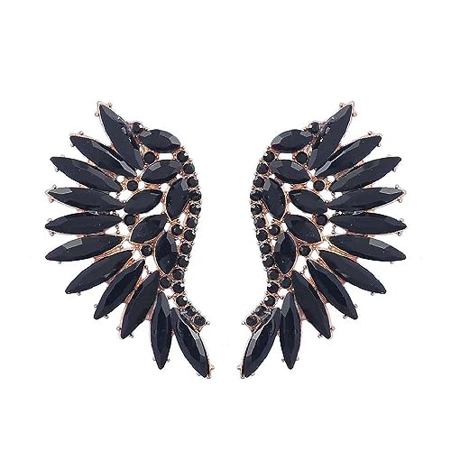 Art Deco 1920's Great Gatsby Angel Wings Eagle Wings Gothic Earrings Rhinestone Retro Statement Earrings Dangling Earrings Chandelier Long Drop Earrings for Women (Style 2 Black)