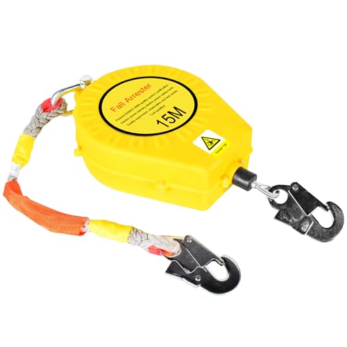 Dispositivo retrattile anticaduta 3, 20 m, autoritrattore, con gancio autobloccante, portatile, protezione dell'altezza, per lavori aerei, capacità 150 kg (giallo, 15 m)