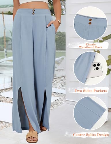 Blooming Jelly Women Palazzo Pants Wide Leg Center Split Casual Pants Flowy Elastic High Waisted Trousers Vacation Outfits2