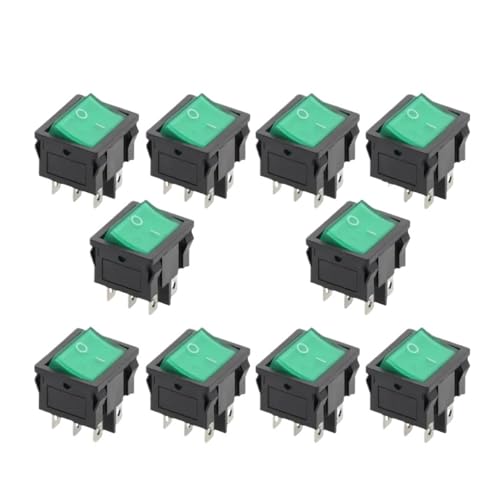 Interrupteur à bascule KCD5 2D6P vert 21x24mm 250V CA lot de 10
