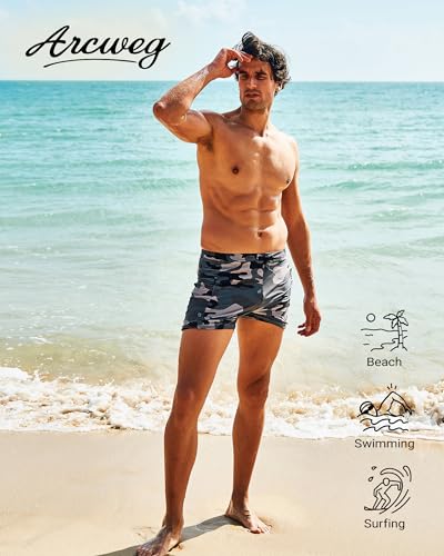 Arcweg Men's Swimwear Swimsuits Boxer Briefs Shorts Quick Dry Bathing Suit with Zipper Pockets Adjustable Drawstring2