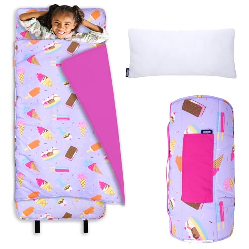 Wildkin Original Nap Mat with Pillow for Toddler Boys and Girls, Measures 50 x 20 x 1.5 Inches, Ideal for Daycare and Preschool, Mom's Choice Award Winner, BPA-Free, Olive Kids (Sweet Dreams)