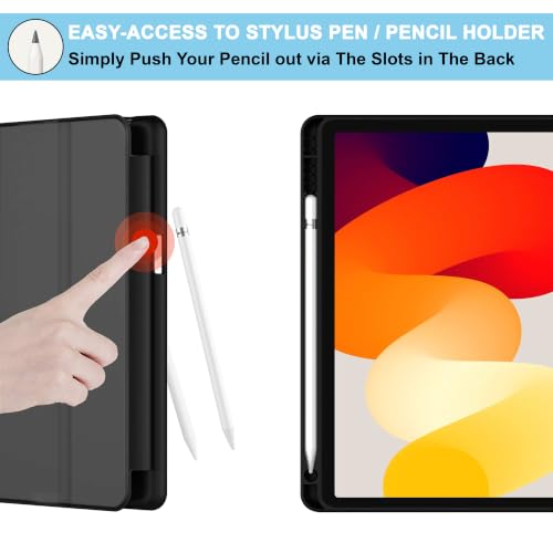 Image of CEDO Smart Case for Redmi Pad SE (11 in) Tri-Fold Flip Folio Cover | Pencil Holder | Auto Wake-Up /Sleep Mode | Multi View Angles Stand TPU Backcover (Black)