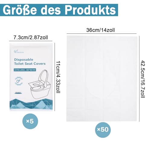 Toilettenauflage, Toilettensitzbezug Toilet Seat Cover, 50 Stück Einweg Toilettenauflage, Wasserlöslich, Toilettensitz Papierauflage Spülbarer, für Reisen, Geschäftsreise(46x38)