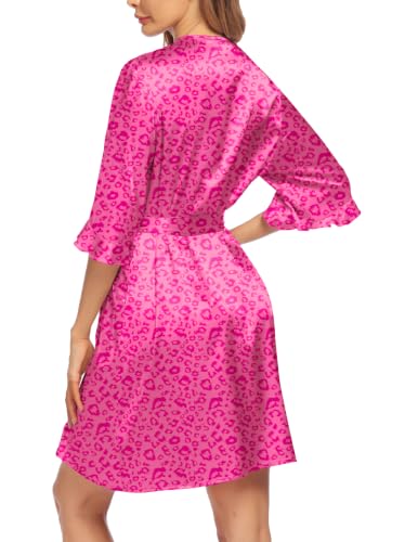 Image of Ekouaer Women's Satin Robe Valentines Lingerie for Women Kimono Bathrobe Short Ruffle Belted Robes Bridesmaids Sleepwear