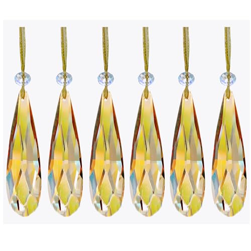 Crystal Glass Christmas Ornaments, 6Pcs Teardrop Prism Hanging Crystals for ...