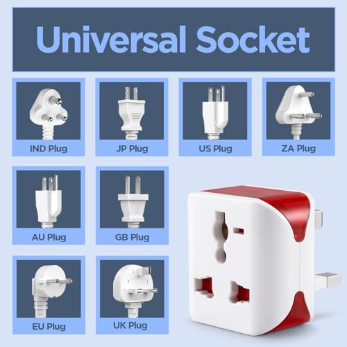 Image of UNIGEN Type G Travel Adapter | UK Plug for India to UK, UAE, Singapore & More | Universal Socket, 13A 250V 2500W| International Travel Plug Adapter | CE & RoHS Certified