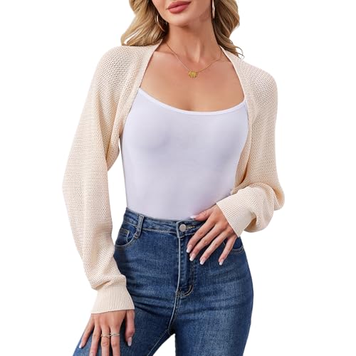 Image of Women's Bolero Shrug Sweater Cropped Cardigan Long Sleeve Open Front Casual Arm Knit Shrugs Sweaters for Dresses