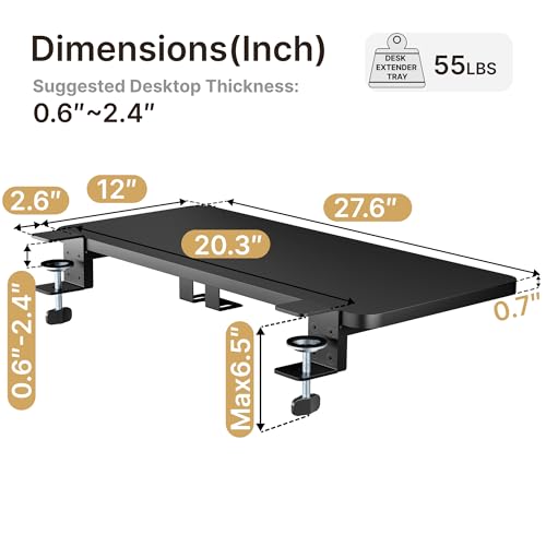 Image of PEGZONE Desk Extender Tray, 28 inch x 12 inch, with Laptop Holder, Large, Black | Desk Extension, Clamp on Desk Shelf, Clamp On Keyboard Tray for Office and Home, Workstation Organizer