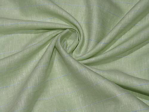 Tissu 100 % lin au mètre rayures pastel vertes bleues 147,3 cm large pour vêtement et rideau