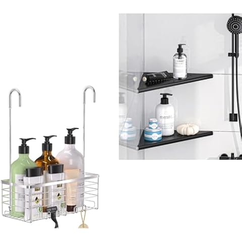 YUOROS 1 Tier Hanging Shower Caddy and 2 Pack Shower Shelves Cover