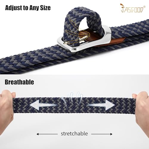 Image of JASGOOD Stretch Belt for Men, Men Women Elastic Woven Braided Belt 1 3 /8 Casual Belt Golf Belt for Jeans Pants