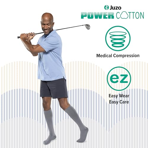 Image of Juzo Dynamic Men's Cotton Closed Toe Compression Knee High, 20-30 mmHg - Breathable Cotton & Nylon Fabric, Compression Therapy for Poor Circulation, Made in the USA