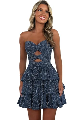 Sparkly Beads Tiered Homecoming Dresses Short for Teens Corset A Line Mini Graduation Prom Dress
