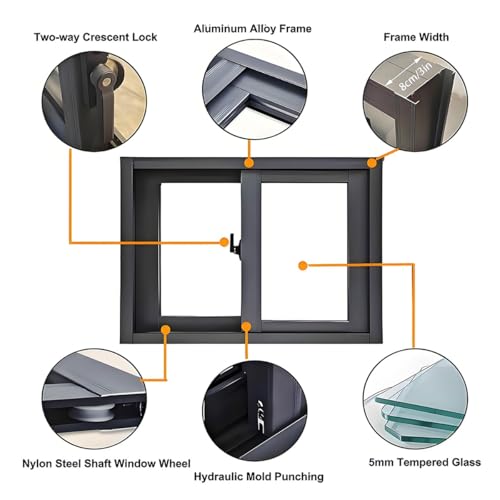 Ventana de sótano impermeable de aluminio negro ajustable 5