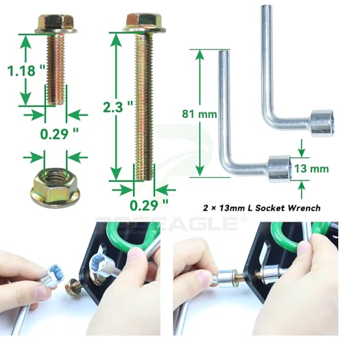 Image of Universal Heavy Duty Zero Turn Mower Trailer Hitch with Green Lawn Mower Trailer Hitch Pin, Hardware kit Including (4 Bolts+2X Nuts+1 R-Clip) and L Socket Wrench