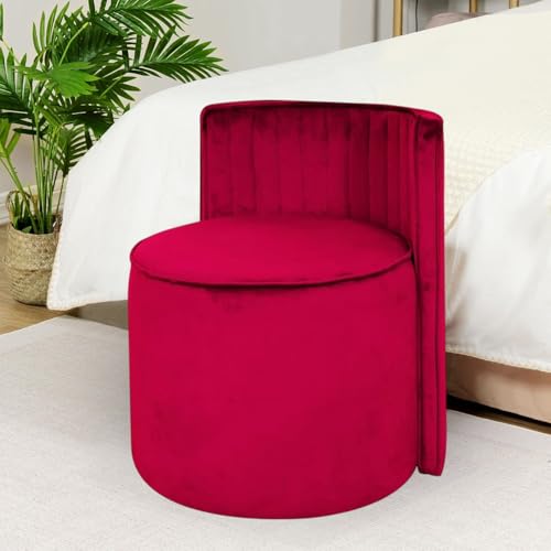 Image of Ottoman Stool for Living Room | Poof Puffy Foot Rest Stool | Upholstered Sitting Pouffe with Backrest | Pouf Mudda for Dressing Table, Home Decor & Office (Red)