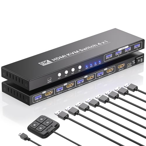 4 Port HDMI KVM Switch 4 PC 1 Monitore 8K60Hz 4K120Hz USB 3.0 KVM Switches Steuerung von 4 PCs mit 1 Monitor Tastatur und Maus
