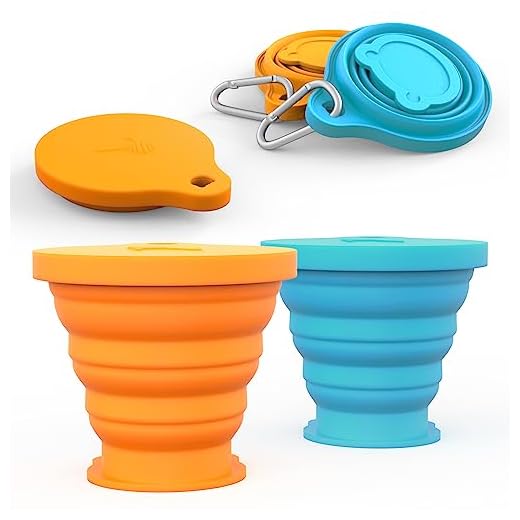 IYYI Collapsible Cup for Traveling, Silicone Foldable Cup, Camping Mug with Lid, Folding Mug for Camping, Hiking, Outdoors, Travel (2 Pack-Blue-Orange)