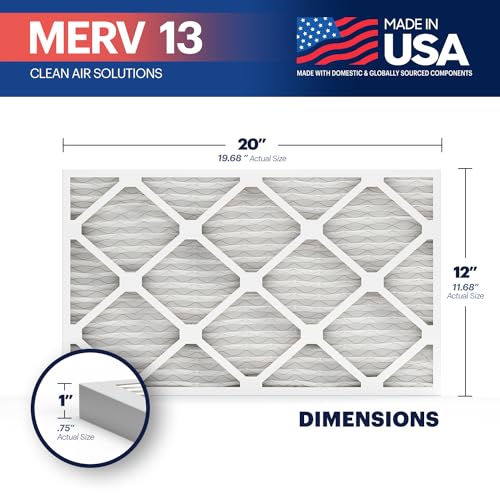 Image of BNX TruFilter 12x20x1 Air Filter MERV 13 (6-Pack) - MADE IN USA - Electrostatic Pleated Air Conditioner HVAC AC Furnace Filters for Allergies, Pollen, Mold, Bacteria, Smoke, Allergen, MPR 1900 FPR 10