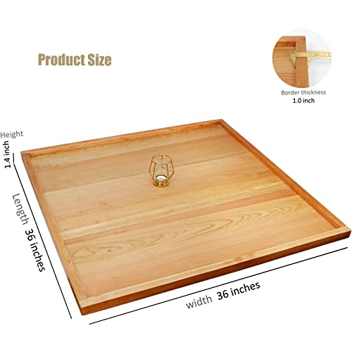 Magigo 36 X 36 Inches Extra Large Square Cherry Wood Ottoman Tray With Handles, Serve Tea, Coffee Classic 3 Feet Wooden Decorative Serving Tray #TOP1