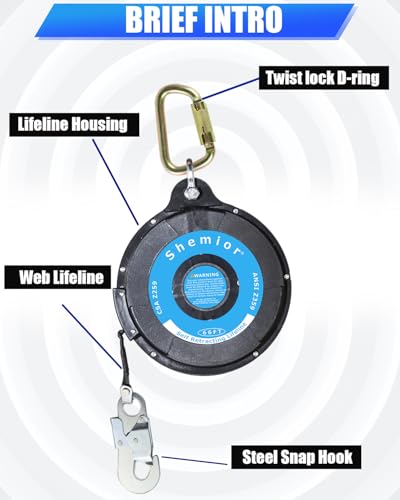 Image of 66FT Self Retracting Lifeline, Shemior Retractable Safety Lanyard, Web SRL | Safety Harness Fall Protection Kit, Fall Arrestor, Srl Fall Protection, Retractable Lanyard, Safety Harness Yoyo