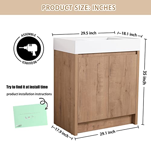 Haalvde 30 Inch Freestanding Bathroom Vanity With Sink, 30" Floor Standing Bathroom Vanity, Modern Vanity With 2 Doors And White Resin Basin Sink Top (Imo, 036-30''W X 18''D+Grb30120Mmo)…… #TOP1