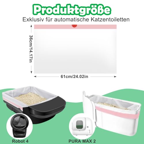 SZEE 120 Stück Selbstreinigend Katzenklo Beutel, Automatisches Katzenklo Müllbeutel mit Zugbändern, Elektrisches Katzentoilette für Litter Box Robot 3/4, Kratzfest für Haustier, 61 x 36cm