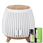 Essential Oil Diffuser 140ml & Premium Oils – Ultrasonic Cool Mist Aromatherapy Diffuser & Air Humidifier, 7 LED Lights & Timer for Home, Bedroom, Spa (WhiteWoodGrain)